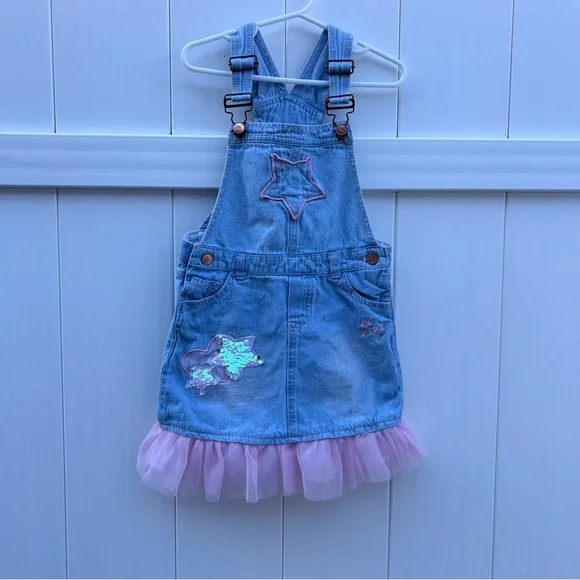 Betsey Johnson | Dresses | Betsey Johnson Denim Overall Dress With Light  Pink Tutu Ruffle Little Girls 5 | Poshmark